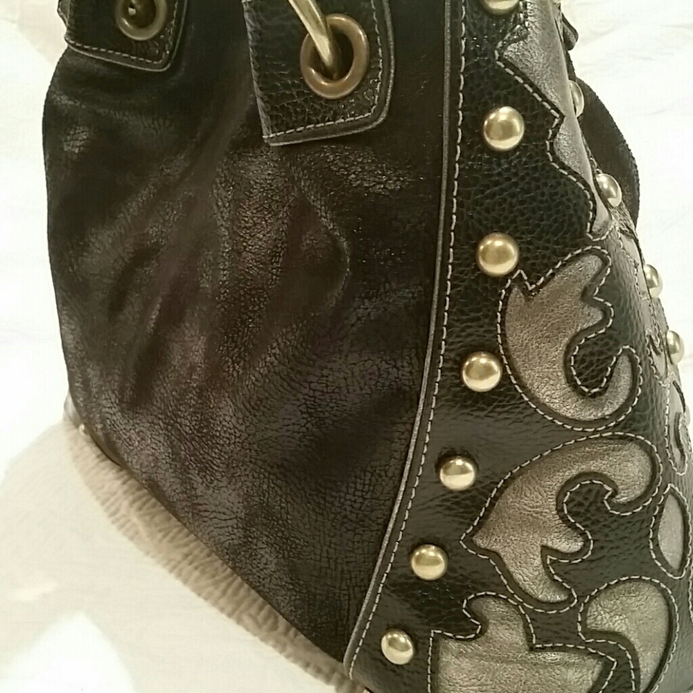Kathy Van Zeeland black handbag, gold accents